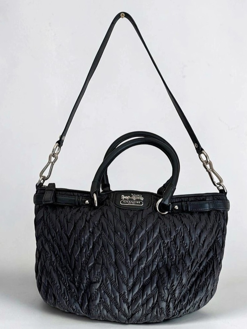 Coach Madison Quilted Chevron Nylon Sophia Satchel Black